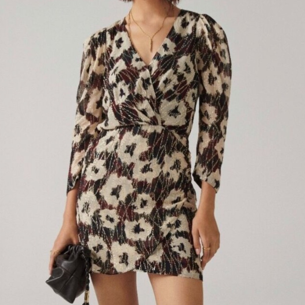 🌟BA&SH🌟 KIVY METALLIC FIL COUPE FLORAL WRAP EFFECT MINI DRESS SZ XS $495